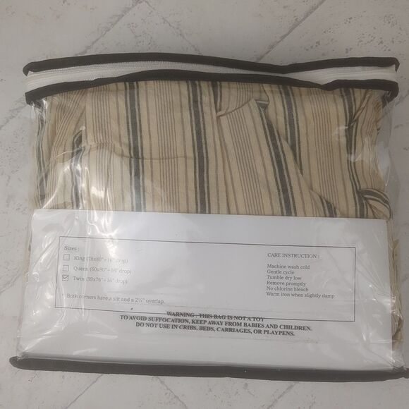 VHC Brands April & Olive Sawyer Mill Charcoal Ticking Stripe Bed Skirt Twin Size - Picture 3 of 8